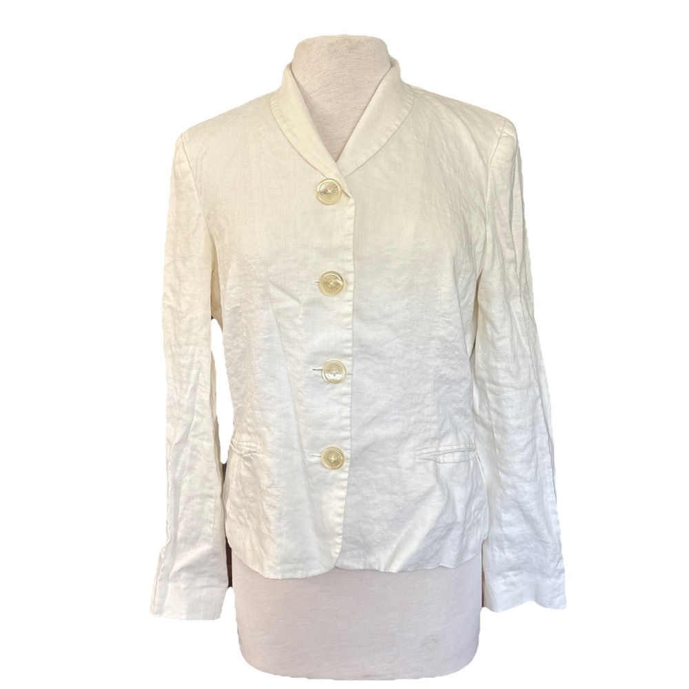 Lauren Ralph Lauren Linen Shawl Collar Ivory Jacket‎ Size 12 Fits Like Medium
